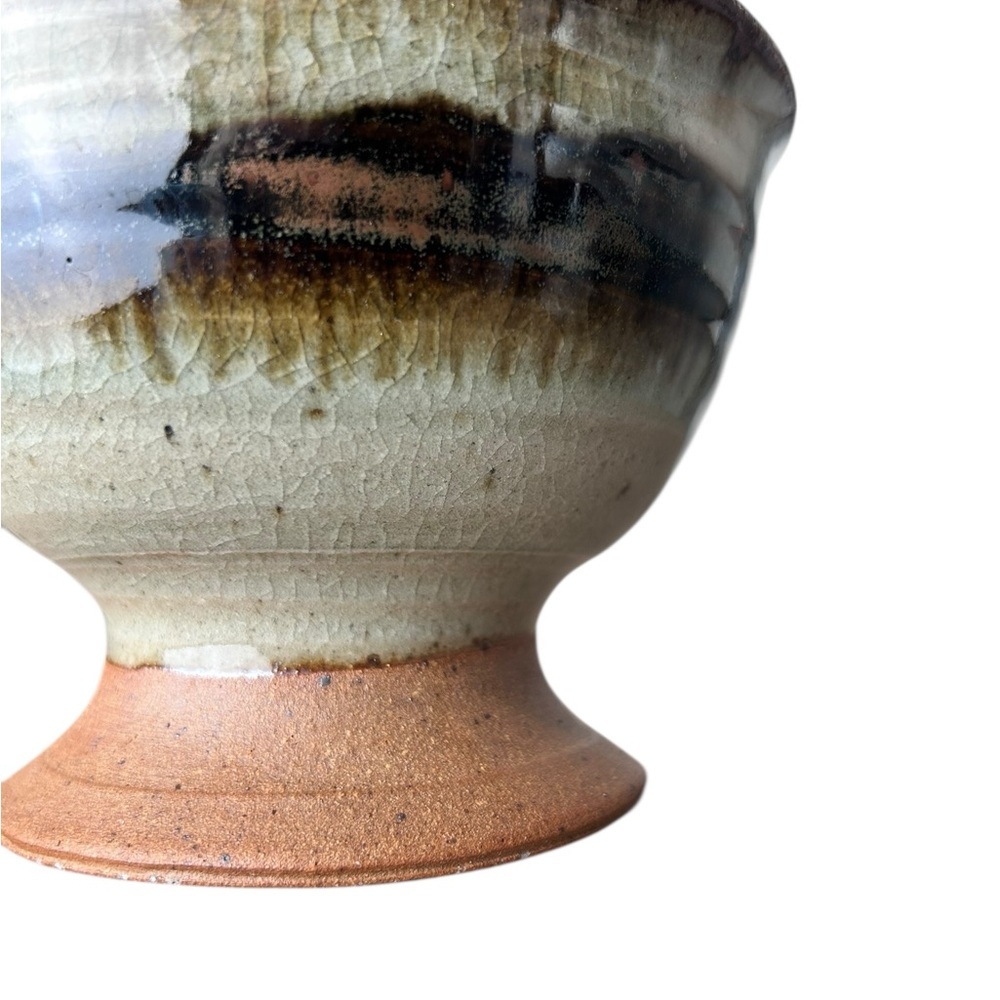 Handcrafted artisan pottery footed bowl, glazed earthy tones Cottagecore Scandi - Picture 5 of 8